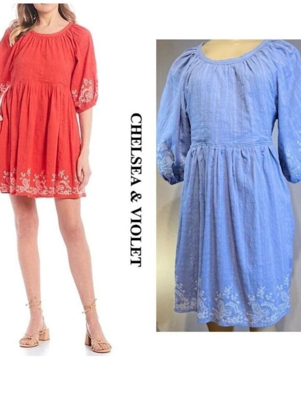 C&V Chelsea & Violet Blue Embroidered Dress Size XS